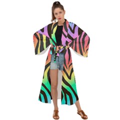 Rainbow Zebra Stripes Maxi Kimono