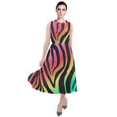 Rainbow Zebra Stripes Round Neck Boho Dress