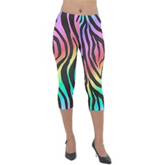 Rainbow Zebra Stripes Lightweight Velour Capri Leggings  by nate14shop