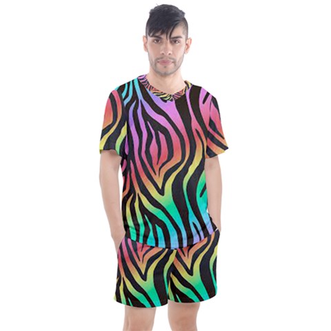 Rainbow Zebra Stripes Men s Mesh Tee And Shorts Set by nate14shop