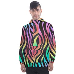 Rainbow Zebra Stripes Men s Front Pocket Pullover Windbreaker by nate14shop