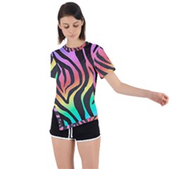 Rainbow Zebra Stripes Asymmetrical Short Sleeve Sports Tee