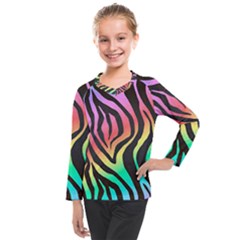 Rainbow Zebra Stripes Kids  Long Mesh Tee