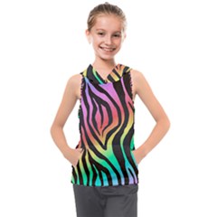 Rainbow Zebra Stripes Kids  Sleeveless Hoodie