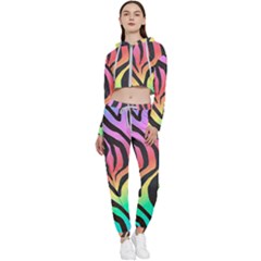 Rainbow Zebra Stripes Cropped Zip Up Lounge Set