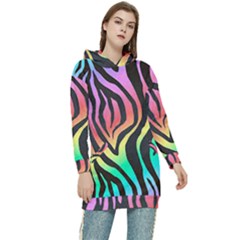 Rainbow Zebra Stripes Women s Long Oversized Pullover Hoodie