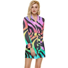 Rainbow Zebra Stripes Long Sleeve Satin Robe