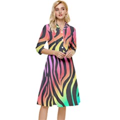 Rainbow Zebra Stripes Classy Knee Length Dress