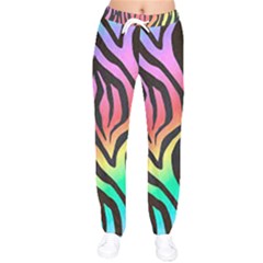 Rainbow Zebra Stripes Women Velvet Drawstring Pants by nate14shop