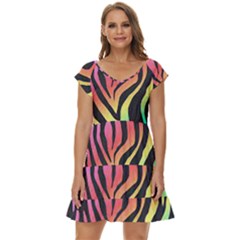 Rainbow Zebra Stripes Short Sleeve Tiered Mini Dress