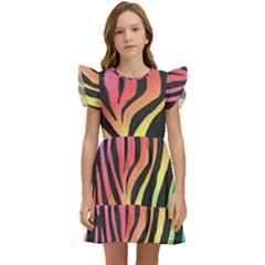 Rainbow Zebra Stripes Kids  Winged Sleeve Dress