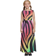 Rainbow Zebra Stripes Kids  Satin Sleeveless Maxi Dress