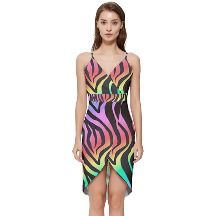 Rainbow Zebra Stripes Wrap Frill Dress