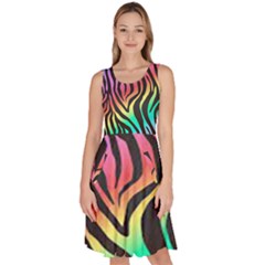 Rainbow Zebra Stripes Knee Length Skater Dress With Pockets by nate14shop