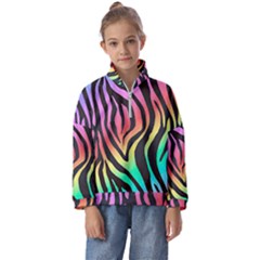 Rainbow Zebra Stripes Kids  Half Zip Hoodie by nate14shop