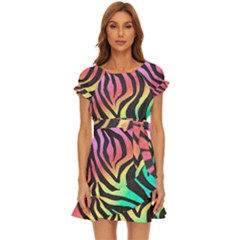Rainbow Zebra Stripes Puff Sleeve Frill Dress