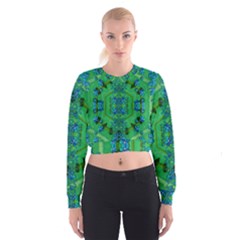 Vines Of Beautiful Flowers On A Painting In Mandala Style Cropped Sweatshirt by pepitasart