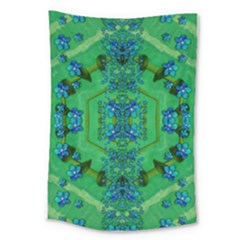 Vines Of Beautiful Flowers On A Painting In Mandala Style Large Tapestry by pepitasart