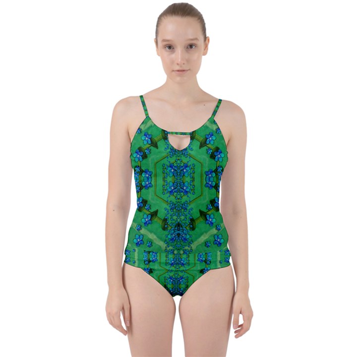 Vines Of Beautiful Flowers On A Painting In Mandala Style Cut Out Top Tankini Set