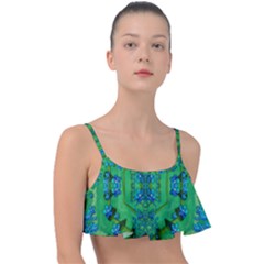 Vines Of Beautiful Flowers On A Painting In Mandala Style Frill Bikini Top by pepitasart