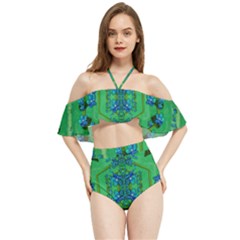 Vines Of Beautiful Flowers On A Painting In Mandala Style Halter Flowy Bikini Set  by pepitasart