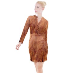 Annual Rings Tree Wood Button Long Sleeve Dress