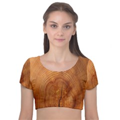 Annual Rings Tree Wood Velvet Short Sleeve Crop Top  by artworkshop