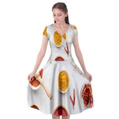 Masala Spices Food Cap Sleeve Wrap Front Dress