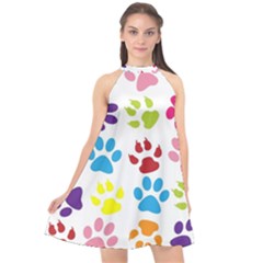 Paw Print Halter Neckline Chiffon Dress 