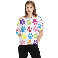 Paw Print One Shoulder Cut Out Tee