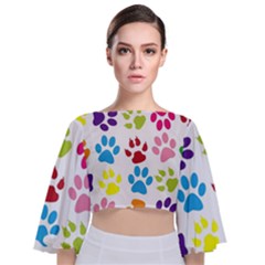 Paw Print Tie Back Butterfly Sleeve Chiffon Top by artworkshop