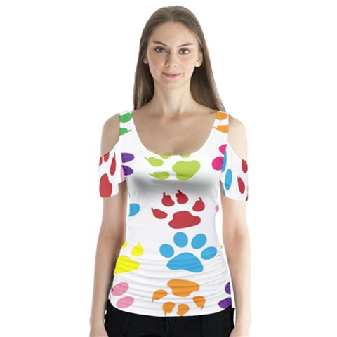 Paw Print Butterfly Sleeve Cutout Tee  by artworkshop