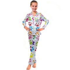 Paw Print Kid s Satin Long Sleeve Pajamas Set by artworkshop