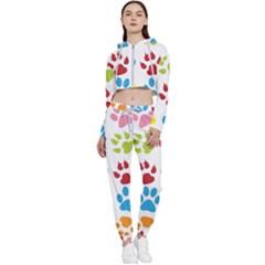 Paw Print Cropped Zip Up Lounge Set