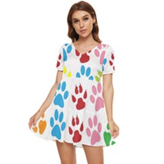 Paw Print Tiered Short Sleeve Babydoll Dress by artworkshop