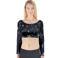 Snowflakes Snow Long Sleeve Crop Top by artworkshop