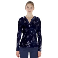 Snowflakes Snow V-neck Long Sleeve Top by artworkshop