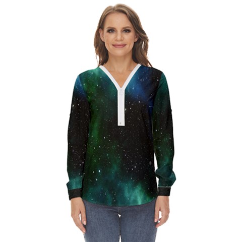 Stars Sky Space Zip Up Long Sleeve Blouse by artworkshop