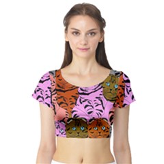 Tileable Seamless Cat Kitty Short Sleeve Crop Top