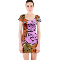 Tileable Seamless Cat Kitty Short Sleeve Bodycon Dress