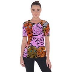 Tileable Seamless Cat Kitty Shoulder Cut Out Short Sleeve Top