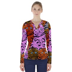 Tileable Seamless Cat Kitty V-Neck Long Sleeve Top