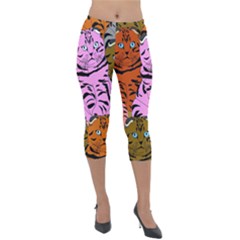 Tileable Seamless Cat Kitty Lightweight Velour Capri Leggings 