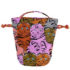 Tileable Seamless Cat Kitty Drawstring Bucket Bag by artworkshop