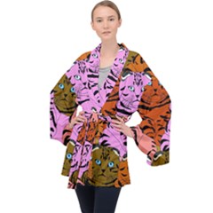 Tileable Seamless Cat Kitty Long Sleeve Velvet Kimono 