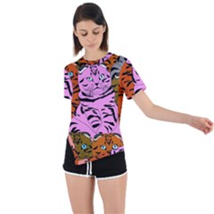 Tileable Seamless Cat Kitty Asymmetrical Short Sleeve Sports Tee