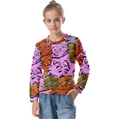 Tileable Seamless Cat Kitty Kids  Long Sleeve Tee with Frill 