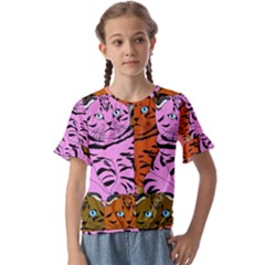 Tileable Seamless Cat Kitty Kids  Cuff Sleeve Scrunch Bottom Tee