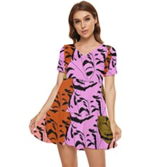 Tileable Seamless Cat Kitty Tiered Short Sleeve Babydoll Dress