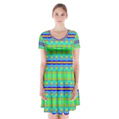 Catching Fractals Short Sleeve V-neck Flare Dress by Thespacecampers